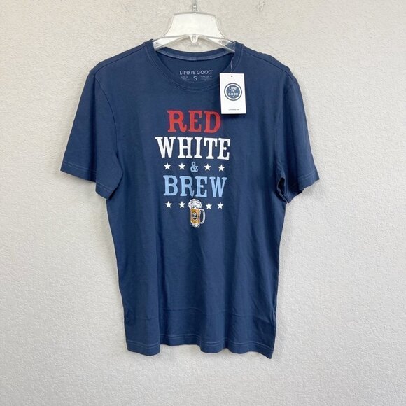 Life is Good Red White & Brew Patriotic Beer Short Sleeve Tee Mens Small NEW - Picture 1 of 4